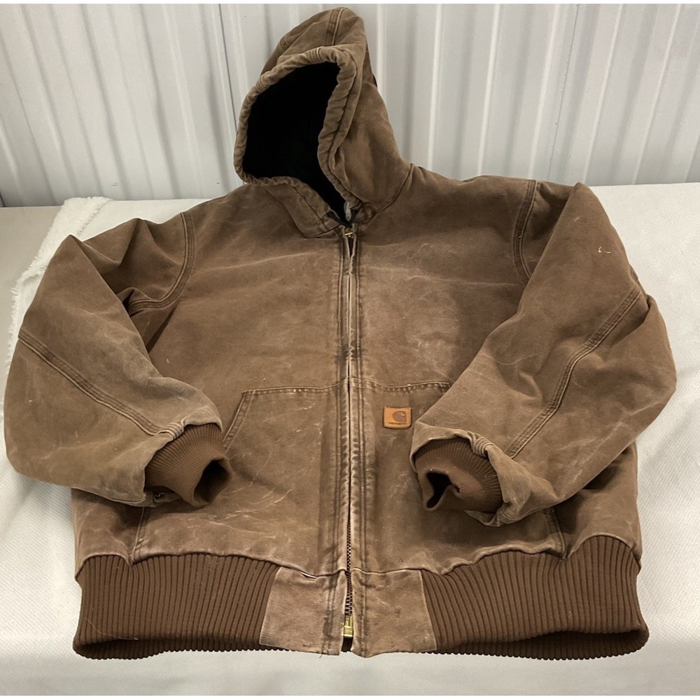 Vintage Carhartt J130 Chestnut Jacket Men's Large Tall Canvas Quilt Lined Hooded